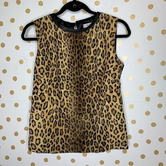 Milly leopard animal print leather shell top 4 - Picture 2 of 7
